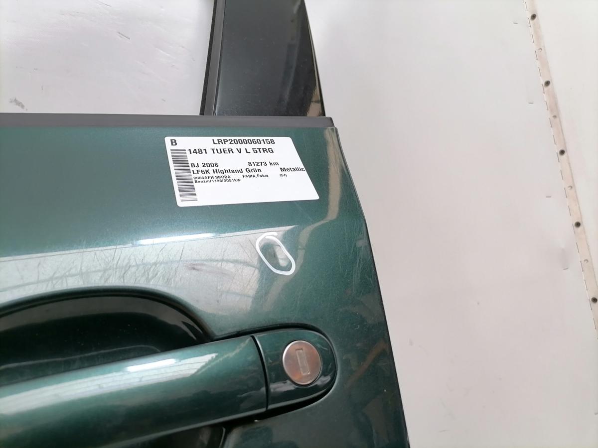 Skoda Fabia 2 original T&uuml;r vorn links LF6K Highland Gr&uuml;n Rohbau Bj.2008